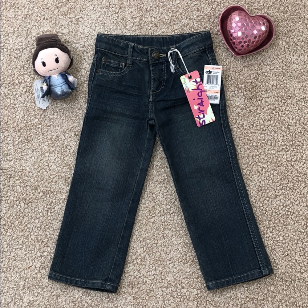 GREENDOG Straight Jeans Heart Embroidered Detail Adjustable Waist 2T NWT